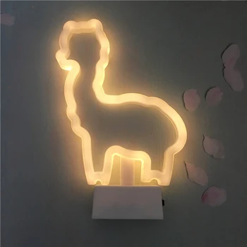 Noční Lampa Led AAA Baterie Roztomilé Světlo 3D Alpaka Tvar Visí Ploše Dekorativní Zvíře Styl Děti Dárek Svítilna