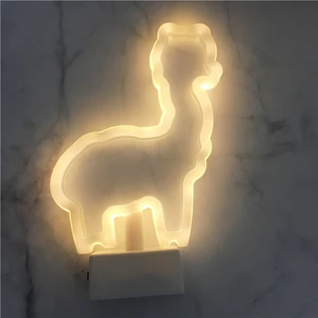 Noční Lampa Led AAA Baterie Roztomilé Světlo 3D Alpaka Tvar Visí Ploše Dekorativní Zvíře Styl Děti Dárek Svítilna