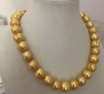 Nádherná 11-12 mm jižní moře barokní gold pearl náhrdelník 18inch 14K