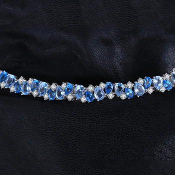 OBROVSKÉ 23ct Přírodní Londýn Blue Topaz 925 Sterling Silver Náramek Tenis drahé Kameny Náramky Pro Ženy Stříbro 925 Šperky