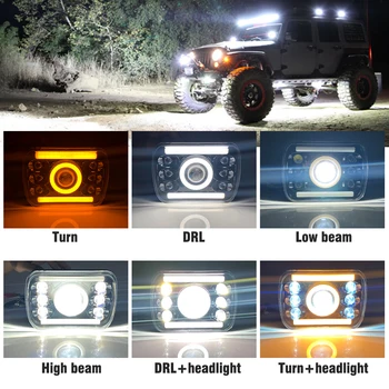 OKEEN 5x7 7x6 Palcový LED Obdélník Reflektor Zase Signál Vysoká Nízká Světlo H4 Plug Offroad LED Čipy Světlometů Výměna za Jeep