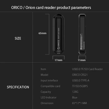ORICO Card Reader USB 3.0 2 V 1 Micro SD TF Paměťové Karty, Čtečka, Adaptér Pro Počítače PC Notebooku 512GB High Speed Data Transfer