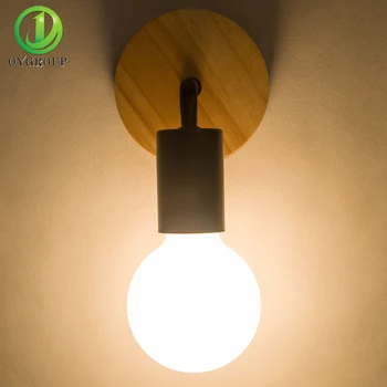 OYGROUP Loft Černá Vnitřní Nástěnná Lampa Jednoduchost E27 Železa a Dřeva, Deska, Zeď, Světlo, Světla, Svítidla