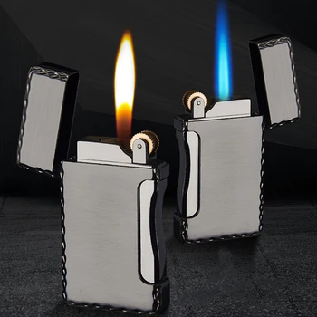 Osobnostní Proměnné Double-oheň Brusný kotouč Otevřený Plamen Straně Tlak Přímo Do Modré Fmale Nafukovací Kovový Zapalovač