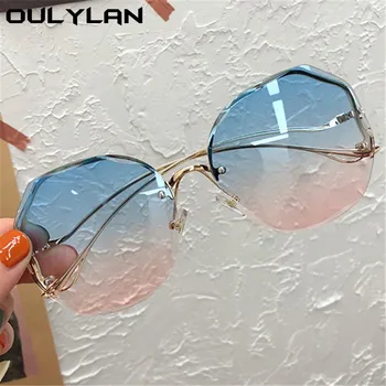 Oulylan sluneční Brýle bez Obrouček Ženy Módní Kovové Ohnuté nohy Gradient Sluneční Brýle Dámské Sexy Modré Růžové Brýle Vintage Odstíny UV400