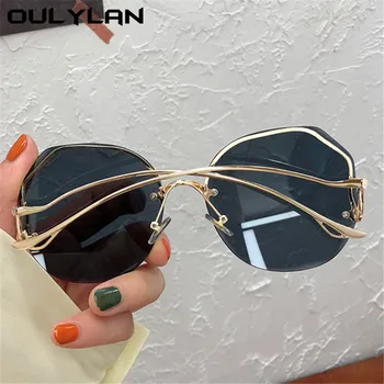 Oulylan sluneční Brýle bez Obrouček Ženy Módní Kovové Ohnuté nohy Gradient Sluneční Brýle Dámské Sexy Modré Růžové Brýle Vintage Odstíny UV400