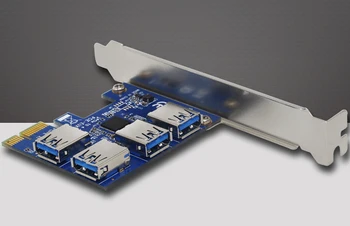 PCI-E USB Riser Karty 1 až 4-port USB3.0 Converter Zpracování PCIe X1-4 Port USB 3.0 Těžby Kartu