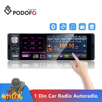 Podofo 1 Din Auto Rádio Audio Stereo RDS Mikrofon 4.1 palcový MP5 Autorádio Video Přehrávač USB MP3 TF ISO In-dash Multimediální Přehrávač