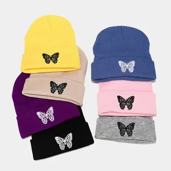 Podzim Zima nakoupila čepice Beanie Hat Pro Ženy, Teplé Pevné Butterfly Výšivky Pletené Brimless Klobouk Kryt Hlavy Pánské Čepice gorro