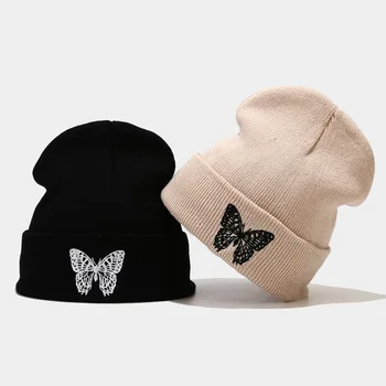 Podzim Zima nakoupila čepice Beanie Hat Pro Ženy, Teplé Pevné Butterfly Výšivky Pletené Brimless Klobouk Kryt Hlavy Pánské Čepice gorro