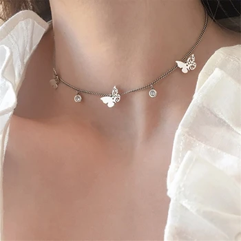Promotion Factory Prodej Goth Řetězce Duté Motýl náhrdelník Náhrdelník Pro Ženy Tibetské Stříbro, CZ Kameny, Bižuterie Pro Ženy