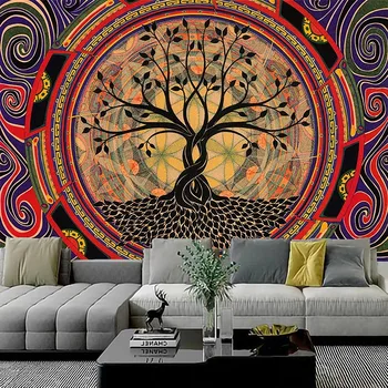 Psychedelické Strom Gobelín Mandala Zavěšení na Zeď Makramé Hippie Tapiserie pro Obývací Pokoj Domácí Dekor