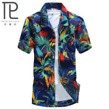 Pánská Havajská Košile Mužské Neformální camisa masculina Tištěné Beach Košile s Krátkým Rukávem značky oblečení Doprava Zdarma Asijské Velikost 5XL