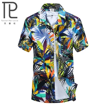 Pánská Havajská Košile Mužské Neformální camisa masculina Tištěné Beach Košile s Krátkým Rukávem značky oblečení Doprava Zdarma Asijské Velikost 5XL