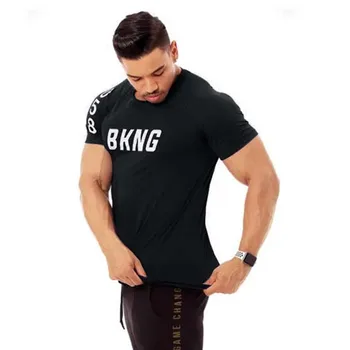 Pánské Tělocvičny, Fitness, Kulturistika Slim T-shirt Muscle Man Casual Tištěné T košile Mužské Cvičení Prodyšná elastická Trička Topy