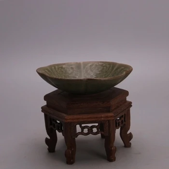 Píseň Yaozhou pece, prosklené, vyřezávané modrý květ talíře, staré starožitné objeveny starověké porcelánu