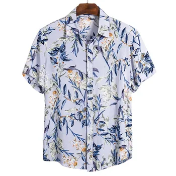 Příležitostné Pánské Plážové Havajské Košile Bavlněné Pánské Květinové Tištěné Havajské Volné Plážové oblečení Krátký Rukáv Tlačítka Ležérní Tričko květiny
