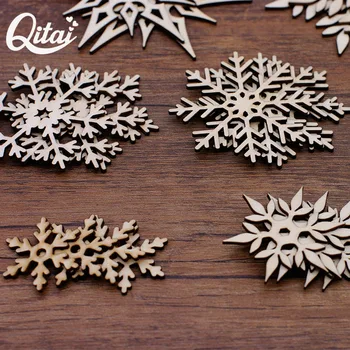 QITAI 25PCS/SET Dřevěná Vánoční Vločka Výřezy Řemeslo Zdobení Dekorativních Doplňků Ruční Ornament Pro DIY Umění WF306
