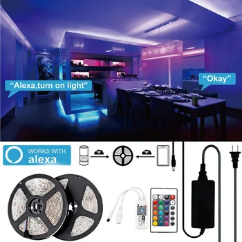 RGB LED Strip Světlo wi-fi Světla SMD 5050 Flexibilní Barevné Měnící se LED Luces Strip Světlo WI-fi Regulátor 12v 24V 5M 10M 15M 20M