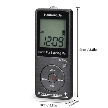 RLZ-602 Přenosný Rádio Přijímač FM/AM Rádio, LCD Displej, Tlačítko Zamknout Kapesní Rádio s Sluchátka Sportovní Peeter