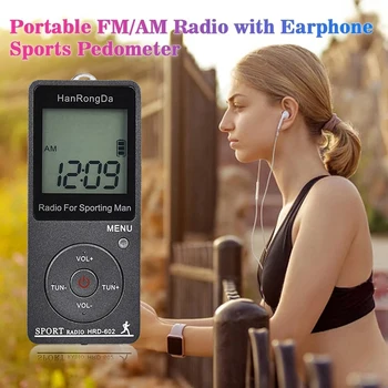 RLZ-602 Přenosný Rádio Přijímač FM/AM Rádio, LCD Displej, Tlačítko Zamknout Kapesní Rádio s Sluchátka Sportovní Peeter