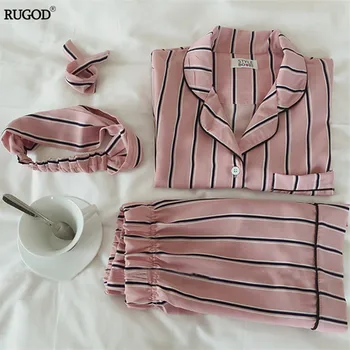 RUGOD Létě Roku 2020 Nové Módní Ženy Pyžamo Turn-down Límec oblečení na Spaní 2 dvoudílný Set Tričko+Šortky Pruhované Ležérní Pyžama soubor