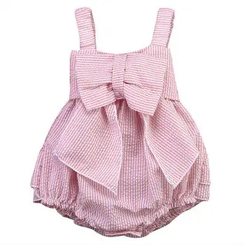 Růžové Kojenecké Děti Romper Baby Dívky Pruhované Luk Romper Kombinéza Oblečení 0-24M NOVÉ Dorazí 2016