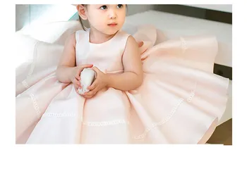 Růžové Luk Novorozeně Dívka 1. Narozeniny Šaty Bílé Malou Holčičku plesové Šaty Princezna Šaty Infant Girl Křest Křest Oblečení