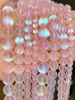 Růžový Matný lesk Přírodní Rakouský Crystal Korálky Pro Výrobu Šperků Diy Náramek, Kolo, Matná MoonStone Korálky 6 8 10 12 15 inch