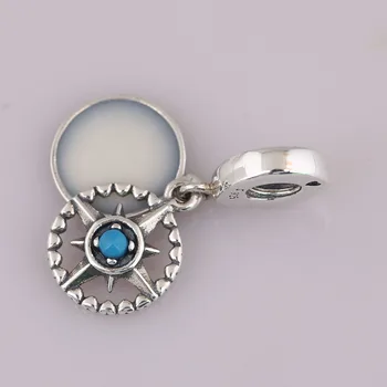 S925 Přívěsek DIY Šperky Compass Rose Houpat Kouzlo fit Lady Náramek Náramek Smalt & Cyan Modrý Clear CZ
