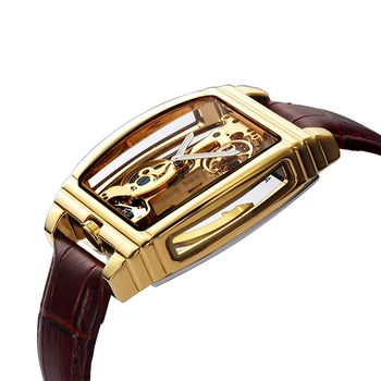 SHENHUA pánské hodinky Automatické mechanické hodinky muži Steampunk skeleton automatické navíjení kůže montre homme zlaté hodinky
