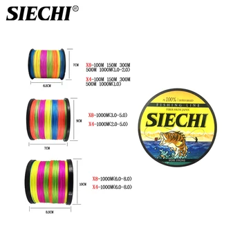 SIECHI 300M 500M 1000M 8 Prameny 4 Prameny 9 barva Super Vícebarevná PE Pletené vlasec Silné Síly Ryby Line