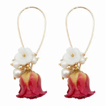 SINZRY originální ručně vyráběné konzervované růže květ náušnice přírodní sladkovodní pearl elegantní náušnice pro ženy