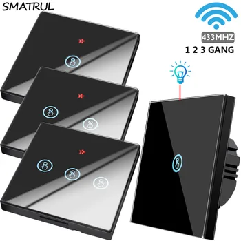 SMATRUL 1 2 3 Gang Smart Wireless Touch Vypínač 433MHZ RF Dálkové Ovládání Skla Screen Panel 110V 220V Led Lampa Na Off