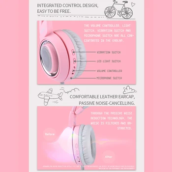 SOMIC G951 Růžové Herní Sluchátka Virtuální 7.1 Surround-Sound Cat Ear Sluchátka Šumu Sluchátka s Mikrofonem pro Dívky