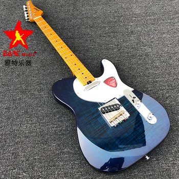 SRDCE modrá elektrická kytara, tygří vzor javor dýha, korejské most, pickup, z nerezové oceli charakteru, Kanadský javor krk