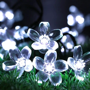 Sakura Květina Solární LED Trávník Lampa 6M 7M RGB 8 Režimů Cherry Festival String Světla Venkovní Zahradní Guirlande Solaire Dekor Světle