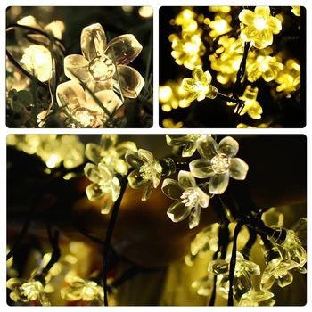 Sakura Květina Solární LED Trávník Lampa 6M 7M RGB 8 Režimů Cherry Festival String Světla Venkovní Zahradní Guirlande Solaire Dekor Světle