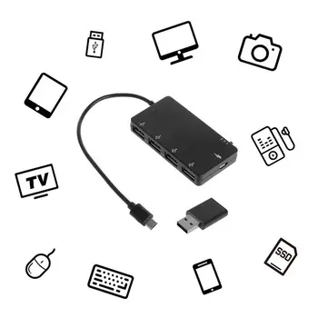 Samec Micro USB 4 Port USB 2.0 Samice Microusb OTG HUB 4 Port Kabelové Rozbočovače Napájení Nabíjecí Adaptér Kabel pro Samsung Galaxy Telefon