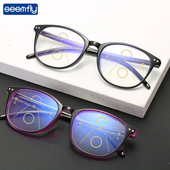 Seemfly Anti-blue Light Progresivní Multifokální Brýle na Čtení Ženy&Muži Klasický Čtvercový Rám Presbyopie Brýle S+1.0+4.0