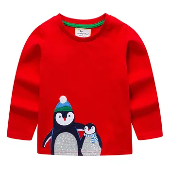 Skákání metrů dětské tričko boys t-shirt Dětské Oblečení chlapec dlouhý rukáv T tričko animal Bavlna Kreslený tučňák nášivka dítě