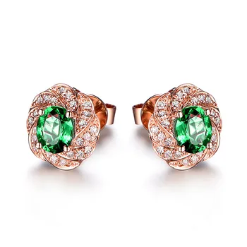 Smaragdově zelené drahokamy crystal zirkon diamanty náušnice pro ženy růže zlata tón šperky bijoux dárky módní doplňky