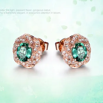 Smaragdově zelené drahokamy crystal zirkon diamanty náušnice pro ženy růže zlata tón šperky bijoux dárky módní doplňky