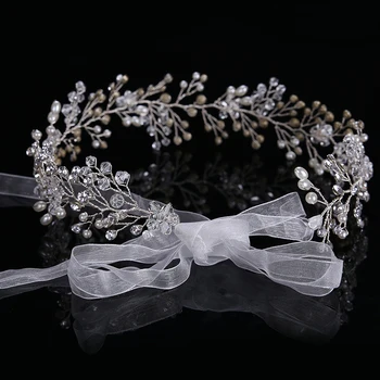 Stříbrná Barva Crystal Nevěsta Dlouho Čelenky Vlasy Šperky Za Nejlepší Ruční Pearl Kamínky Hairwear Svatební Vlasy Příslušenství