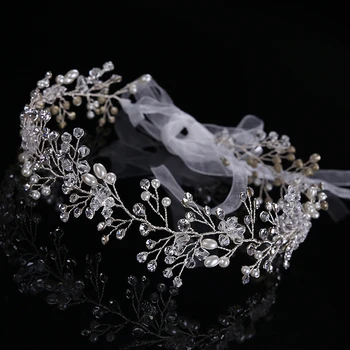 Stříbrná Barva Crystal Nevěsta Dlouho Čelenky Vlasy Šperky Za Nejlepší Ruční Pearl Kamínky Hairwear Svatební Vlasy Příslušenství