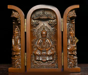 Svatební dekorace Čínský Zimostrázového Dřeva Vyřezávané Taoismus Vůdce TaiShang Laojun Lao-tzu Bůh Socha Box