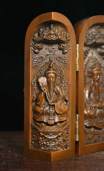 Svatební dekorace Čínský Zimostrázového Dřeva Vyřezávané Taoismus Vůdce TaiShang Laojun Lao-tzu Bůh Socha Box