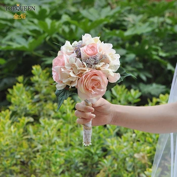TOPQUEEN F8 2018 Svatební Kytice Svatební Drží Květiny, Šampaňské a Růžové Růže Družička Květiny Svatební Kytice Rychlé dodání