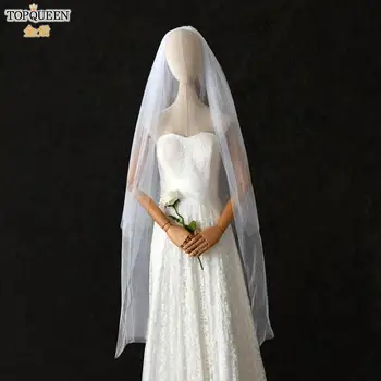 TOPQUEEN V25 Double-Vrstva Jednoduché Elegantní Svatební Závoj Bílé Ivory Řez Hranou Nevěsta Tylu s Hřebenem pro Manželství 2020 Horké Prodávat