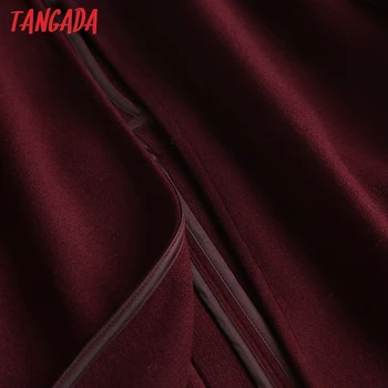 Tangada 2020 podzim zima ženy wine červený vlněný kabát sako dlouhé rukávy pocket office lady elegantní kabát 6D75